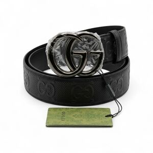 Gucci Black Perforated Leather Belt And Heavy Buckle